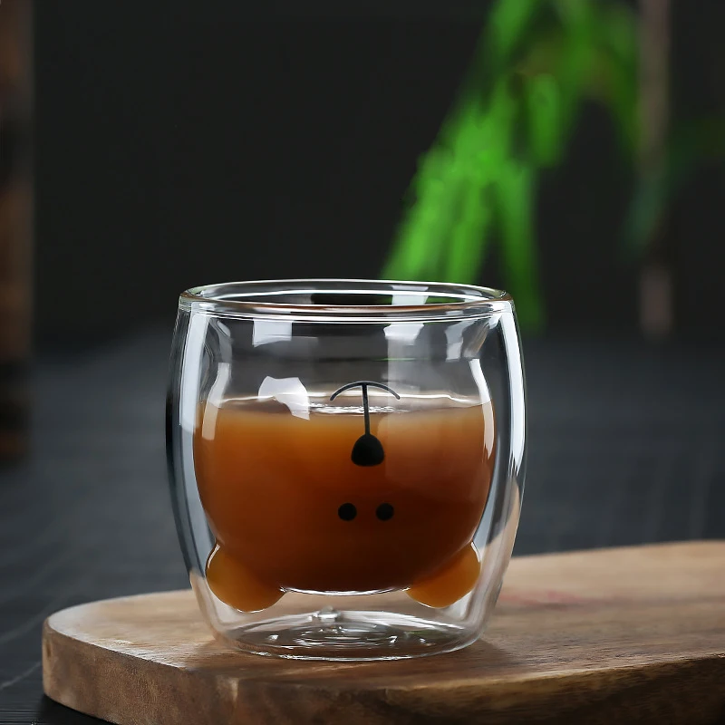 Креативное стекло с милым мультяшным животным двойной изоляцией стакан для воды