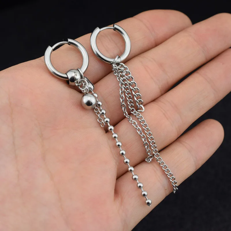 Корейские серьги гвоздики из нержавеющей стали в стиле K Pop цепочка с бусинами для