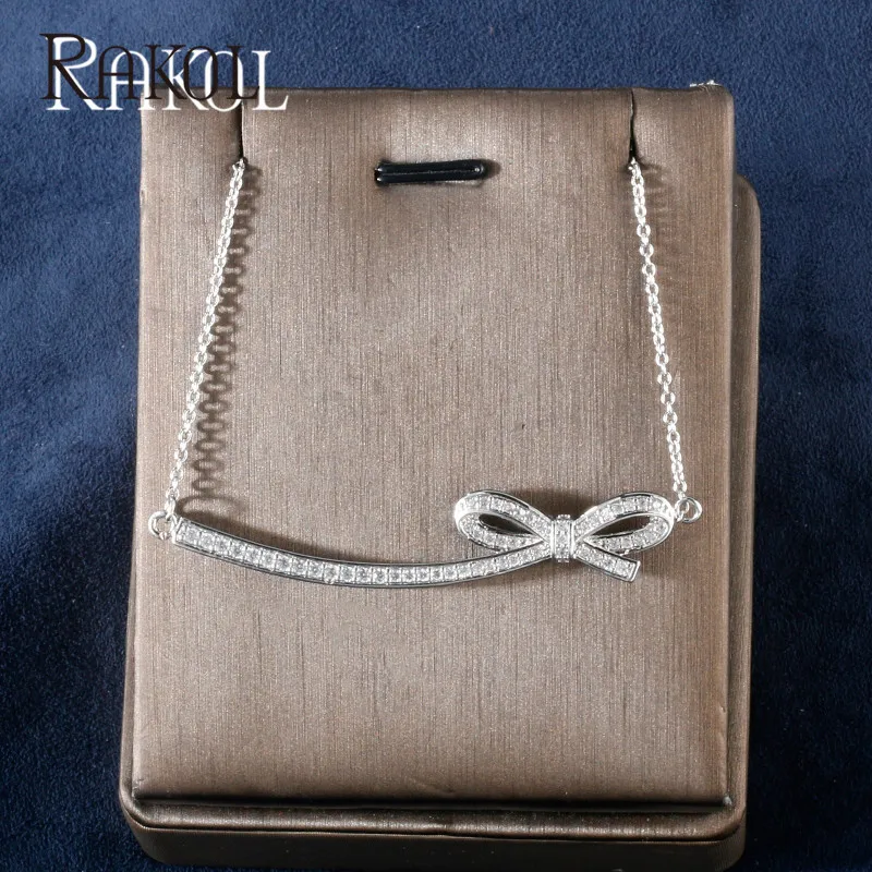 Новинка модное романтичное ожерелье RAKOL с бантом-бабочкой и кулоном из фианита