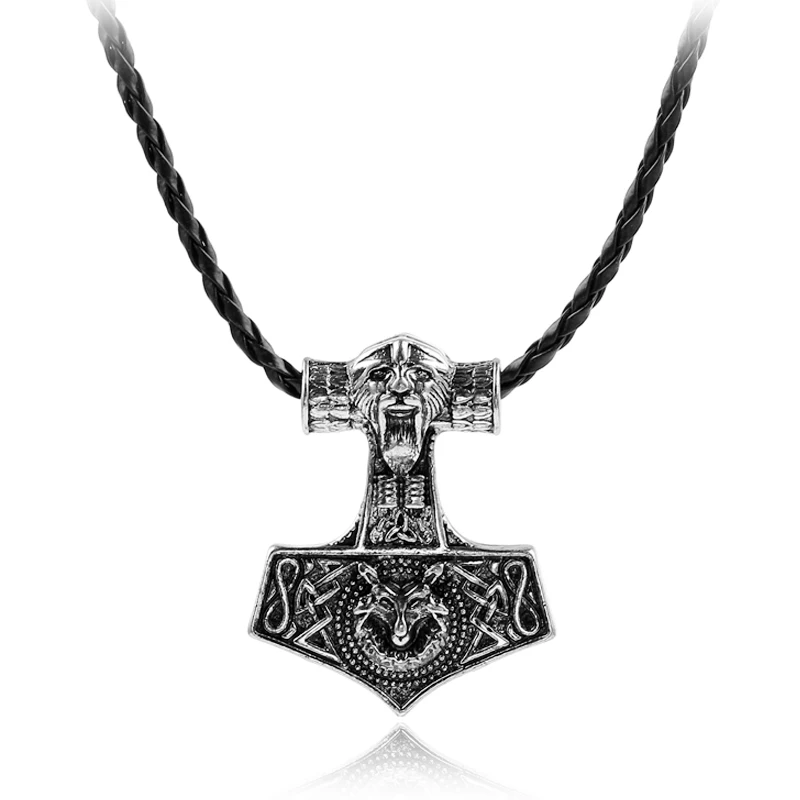 1176 Норвежский викинг битва подвеска в виде топора ожерелье Викинг скандинавский талисман подвеска с 50 см кожаный шнур мужские ювелирные изделия - Окраска металла: 1176