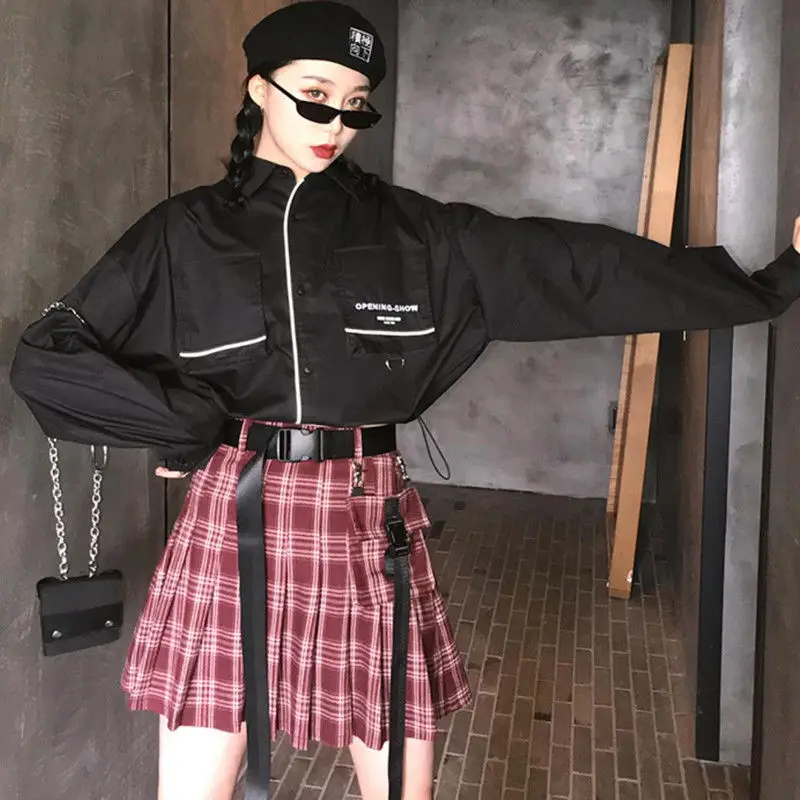 Элегантная Высокая талия с поясом на молнии лента карман плиссированная мини