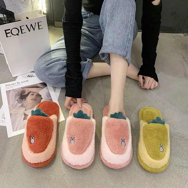 

Plus size 36-45 girls cool indoor fuzzy slides autumn 2020 new arrival velvet indoor shoes women's plush slipper