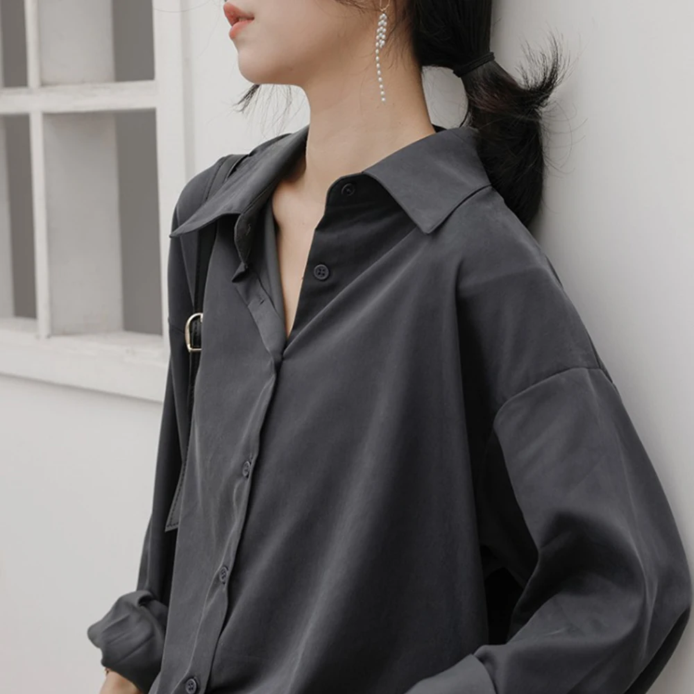 

Missme рубашки для женщин на пуговицах, цвета-черный, серый рубашка с длинными рукавами с воротником с бортами в уличном стиле корейский Стиль ...