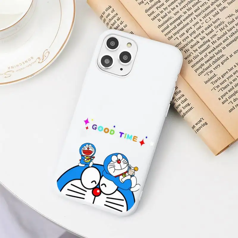 

Cute Cartoon Doraemon Robot cat Phone Case Candy Color White for iPhone 11 pro XS MAX 8 7 6 6S Plus X 5S SE 2020 XR