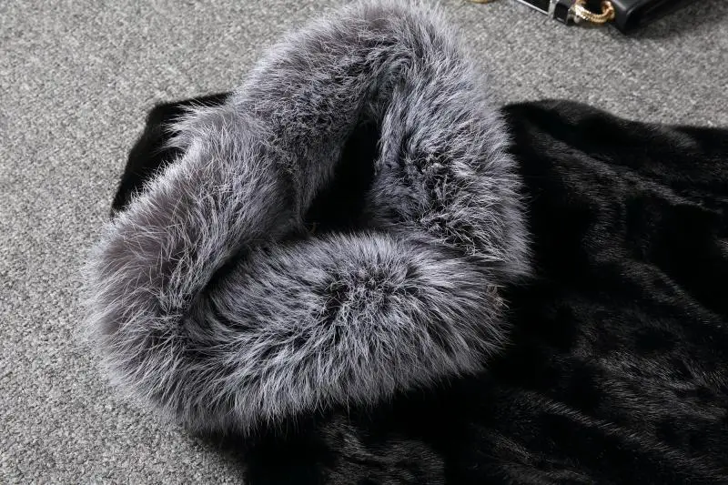 Женское пальто из искусственного меха, Осень-зима, Норковое Пальто, Воротник из лисьего меха, куртка с капюшоном, большие размеры 6XL, женское меховое пальто
