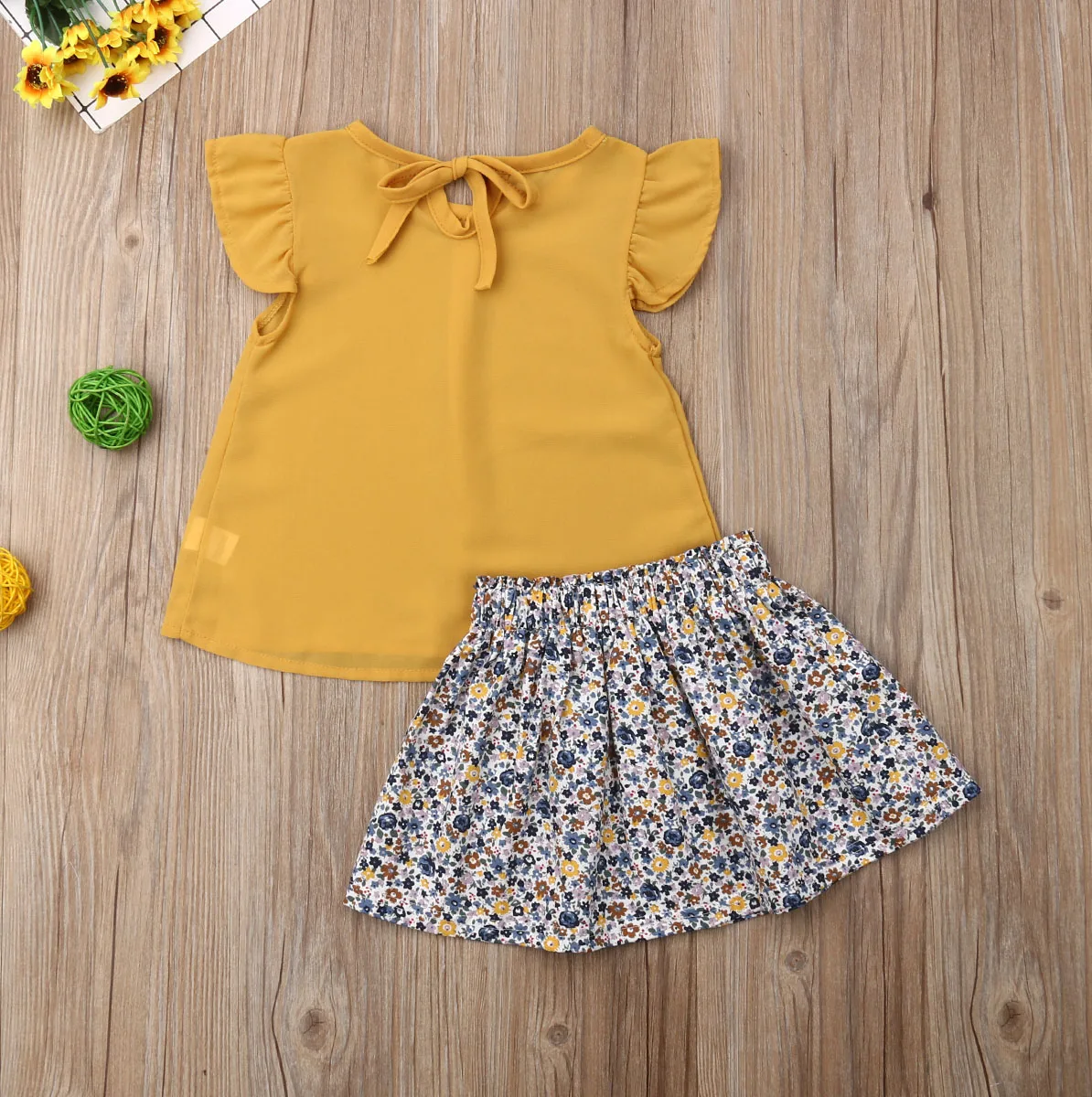 

Toddler Kids Baby Girls Clothes Floral Ruffle Tops T-Shirt + Tutu Skirts Dress 2pcs Outfits Children Set Clothes