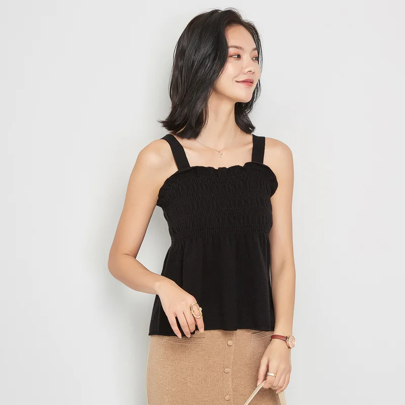 Jinju 2020 autumn and winter new all-match solid color base 100% wool vest knitted women's suspender cardigan top