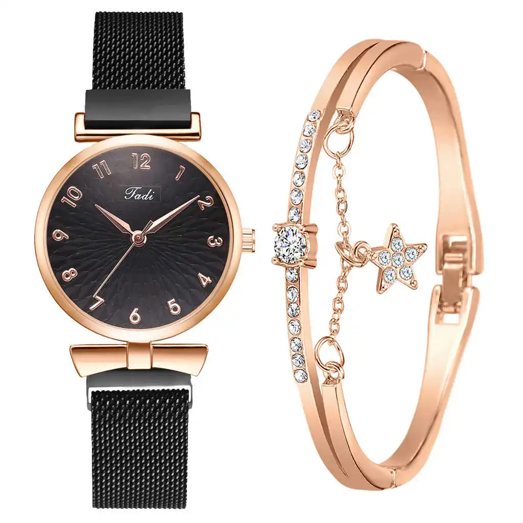 

Luxury Women's watches Set Elegant Women's watches Magnetic mesh band Rose woman's watch bracelet Montre Femme Reloj Mujer