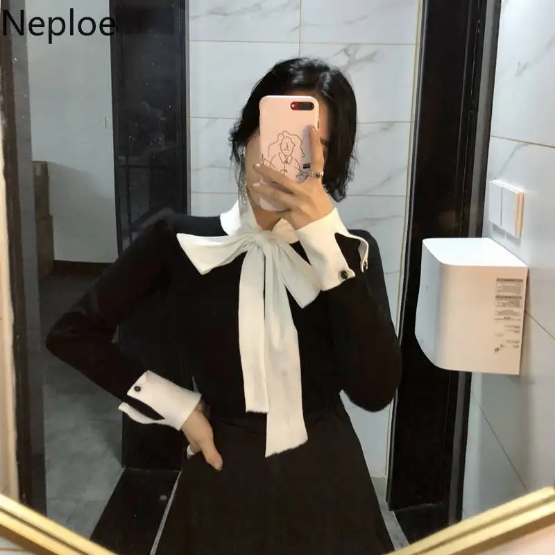 Neploe 2021 Korean Spring Women Slim Sweater Winter Clothes Knitted Jumper Lace Up Long Sleeve Elegant Pullover Pull Femme 90400 | Женская