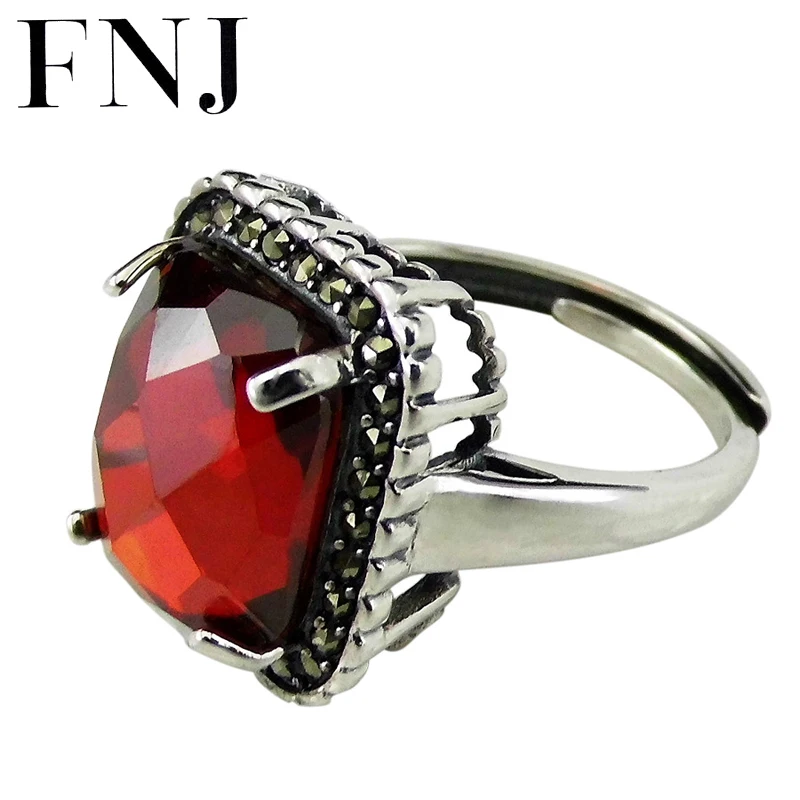 

GZ винтаж марказит кольцо 925 Регулируемое наружное кольцо из S925 прочные серебряные кольца для женщин ювелирные изделия Мода Красный Циркон з...