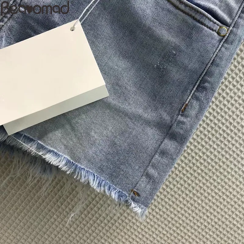Bearomad 2021 Summer Women Blue Casual Denim Shorts Trim High Waist Slim Wash Bottoms Party Denim Edging Shorts