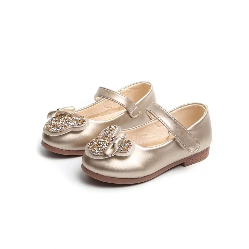 Золото 25 совершенно новое платье принцессы для девочек кожаная мягкая обувь из