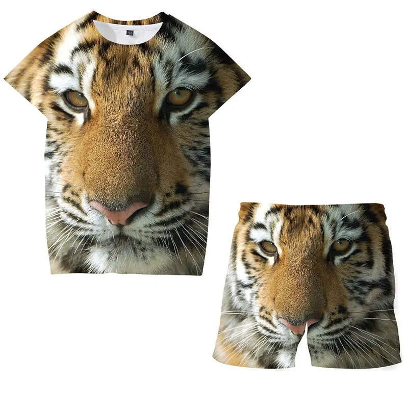 

Комплекты одежды для маленьких мальчиков 2021 летняя модная одежда для девочек с коротким рукавом и принтами, 3D животных Футболка с принтом + ...