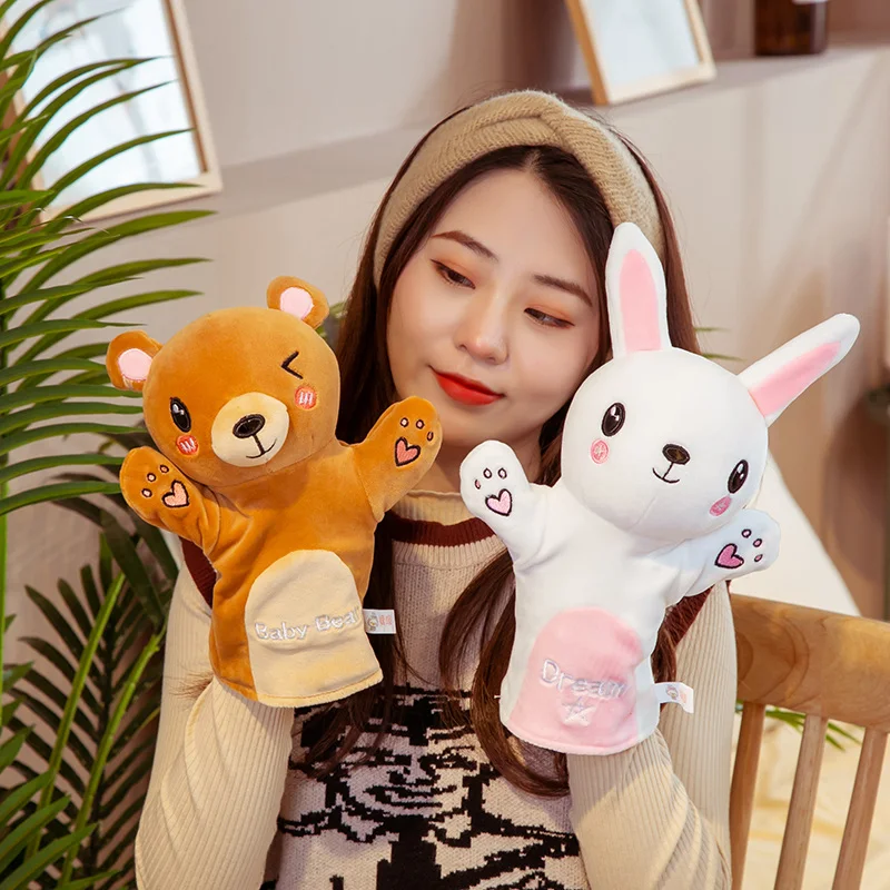 

11 Styles Animals Plush Hand Puppet Toy Cute Panda Bear Rabbit Dog Fox Cat Cattle Stuffed Doll Telling Story Playing Doll Gifts