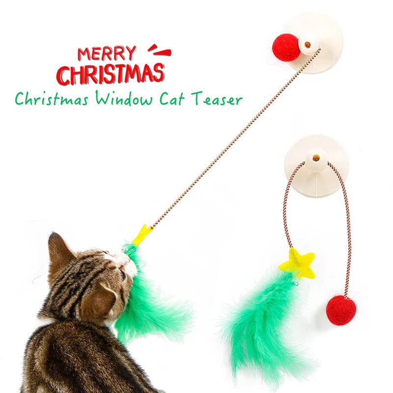

Cat Toy Cat Sucker Silicone Material Sucker Turkey Feather Red and Green Color Attract Pet's Attention Pet Toy For Gatos