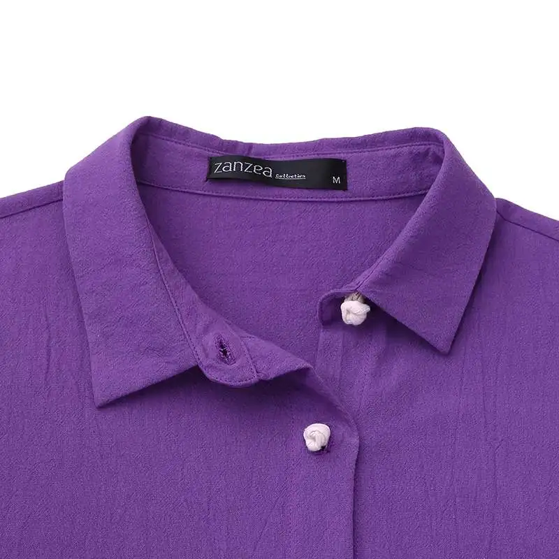 

Vintage Solid Shirts Women's Autumn Blouse ZANZEA 2021 Casual Long Sleeve Irregular Top Female Button Down Blusas Plus Size 5XL
