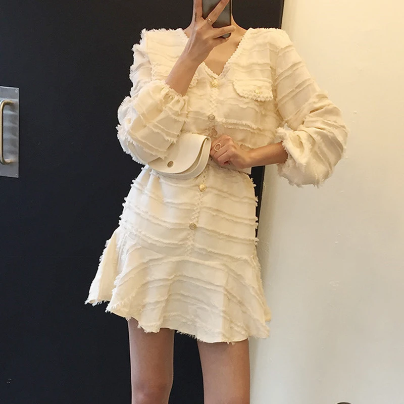 SHENGPALAE 2020 новое весеннее поступление v образный ворот оборки Vestidos женское платье с