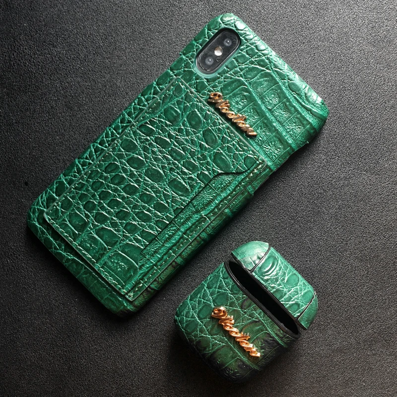 1 Set Green Чехол-подставка из крокодиловой кожи для iPhone 11 Pro 6s 6 7 8 Plus X XS Max XR карта, карман, держатель чехол для Airpods чехол - Цвет: 1 Set Green