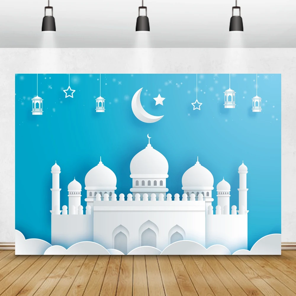 Laeacco Eid Mubarak фоны мусульманская мечеть полумесяц звездное небо Рамадан кареем