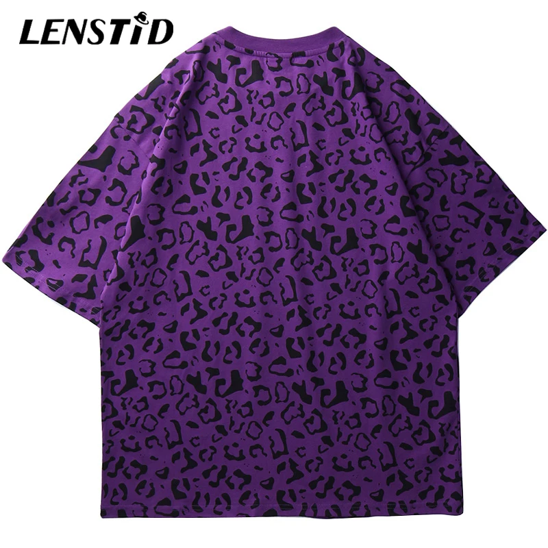Уличная одежда LENSTID 2020 в стиле хип хоп футболка оверсайз с леопардовым принтом