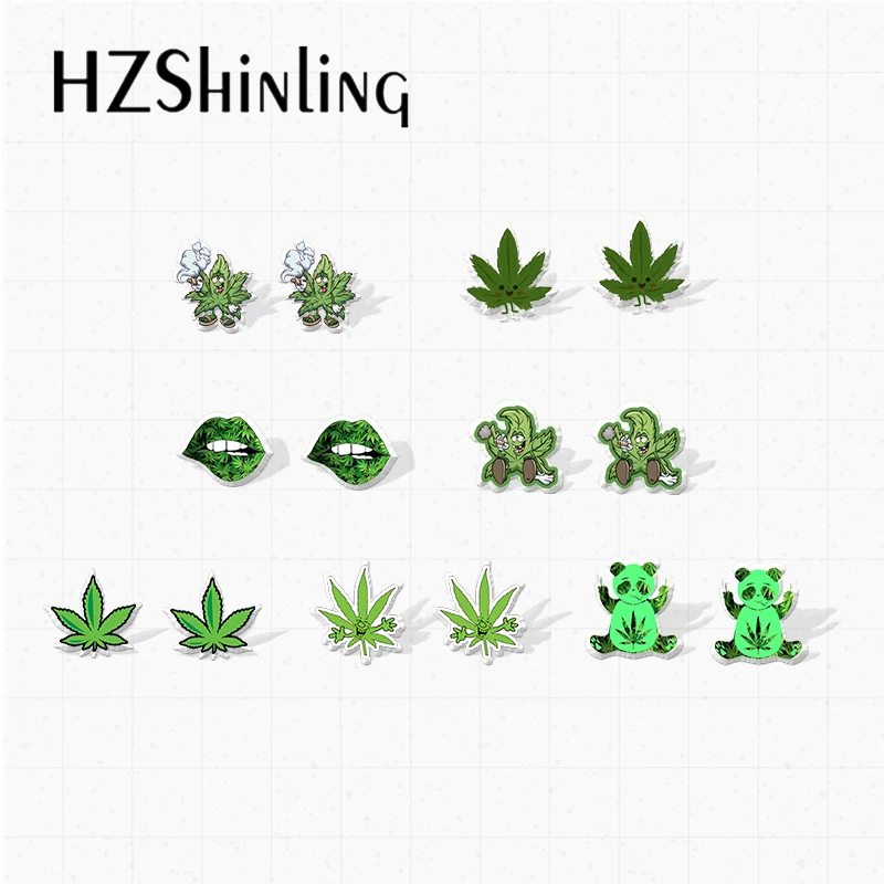 

2021 New Kawaii Funny Leaves Character Smoking Graffiti Handcraft Epoxy Acrylic Stud Earrings