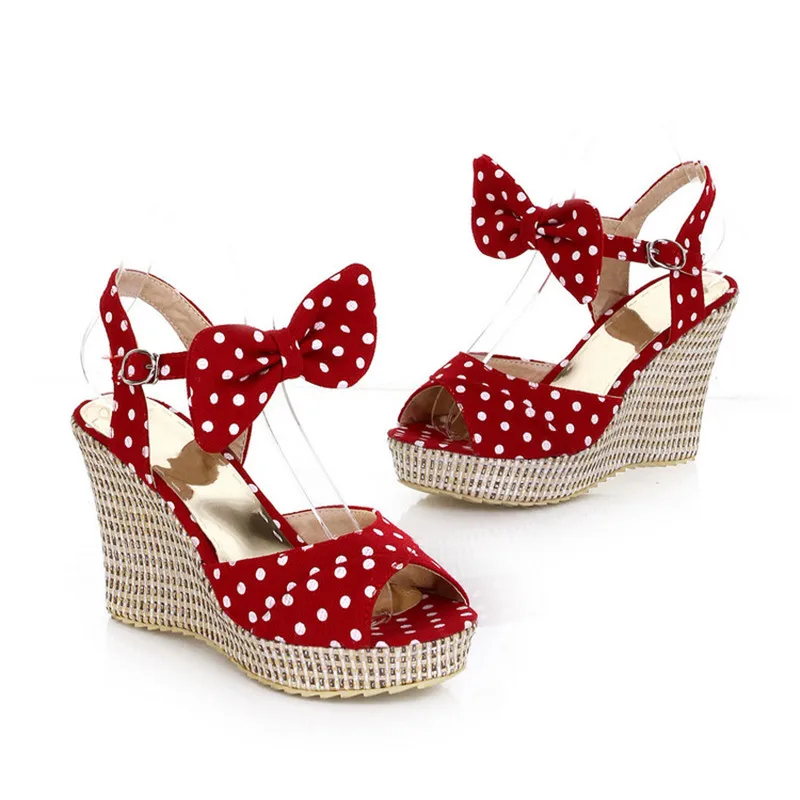ENMAYER/летние богемные босоножки на танкетке Женская милая обувь в горошек