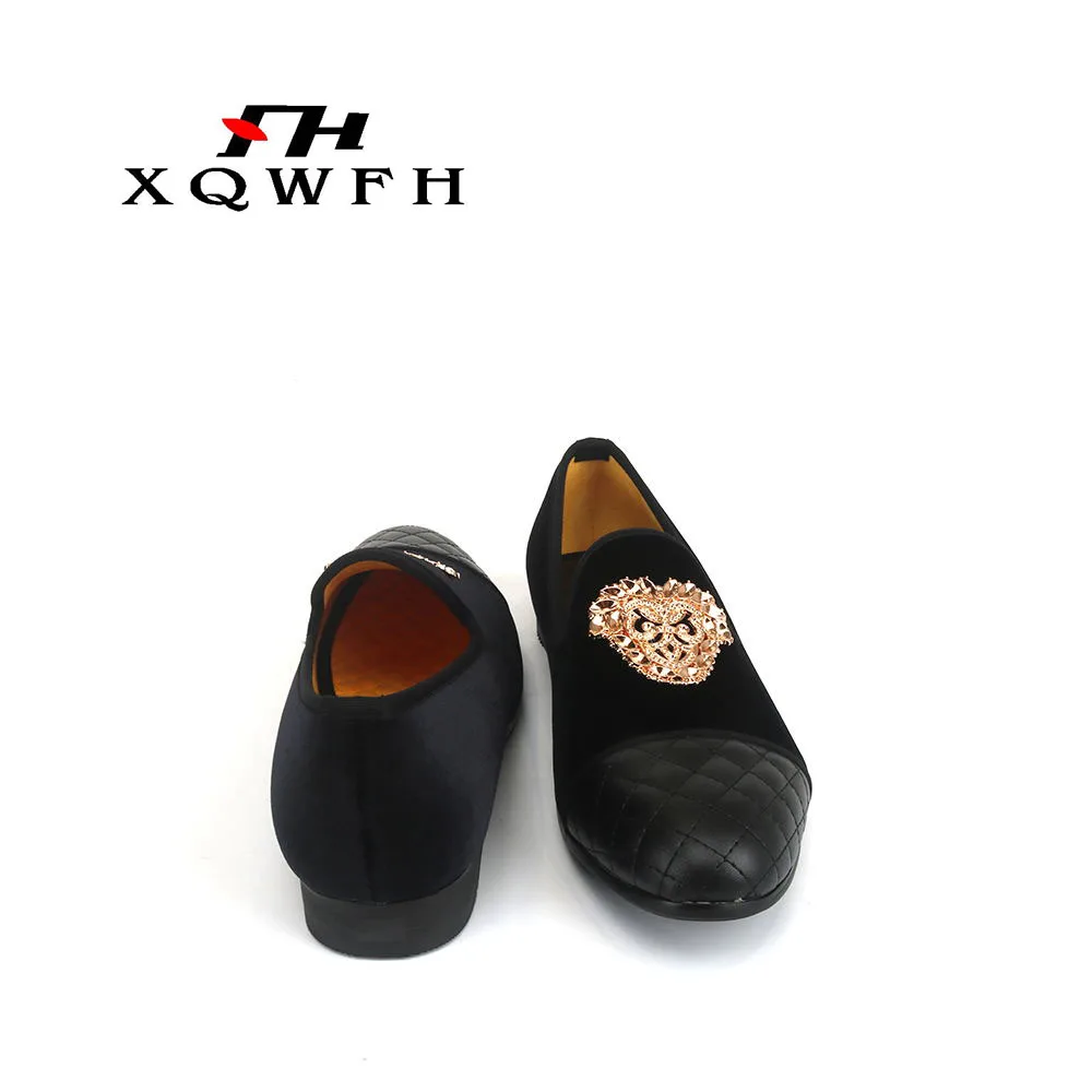 XQWFH новинка 2019 Мужская бархатная обувь с металлической пряжкой тапочки для