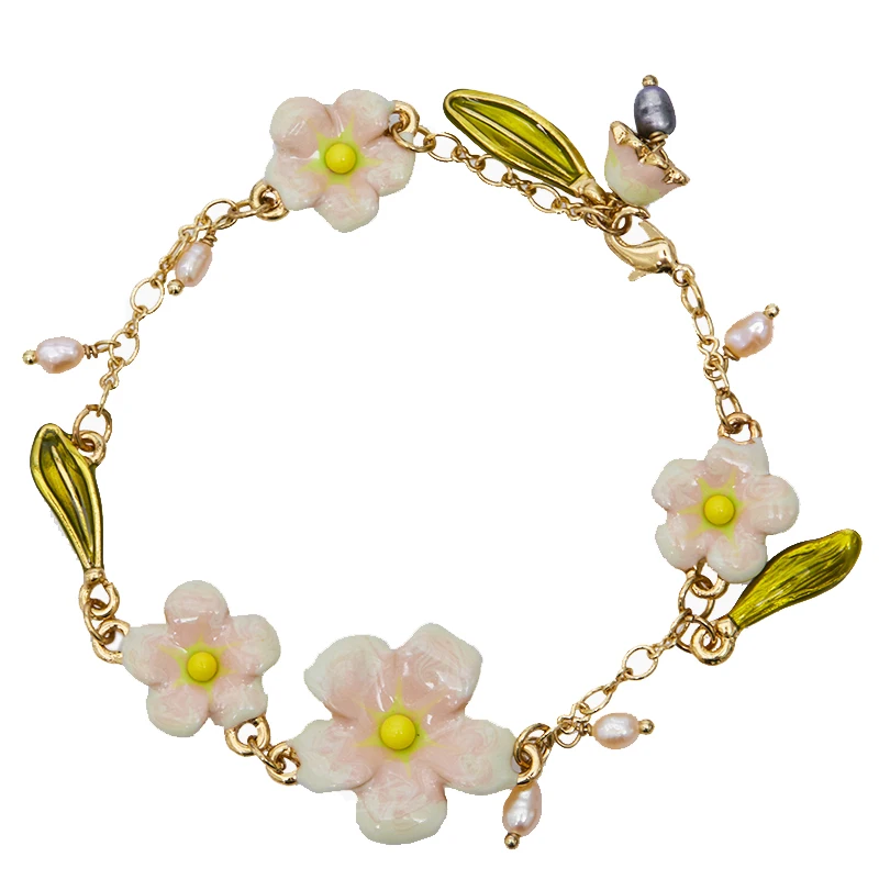 

Hand Made Enamel Colour Ceramic Glaze Pink Flores Convallariae Green Leaf Bell Tassels Mother's Day Gift