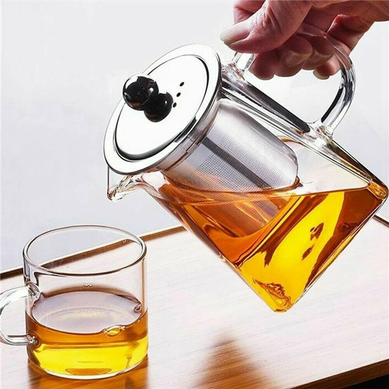 

350-750ML Glass Teapot Jug W Infuser Coffee Tea Leaf Herbal Pot Flower Milk Juice Container Clear Heat Resistant Drinkware