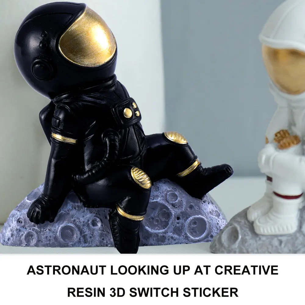 

1Pc 3D Resin Astronaut Wall Sticker Creative Switch Sticker Decorative Socket Decal for Home Hotel (Golden Astronaut on the Moon