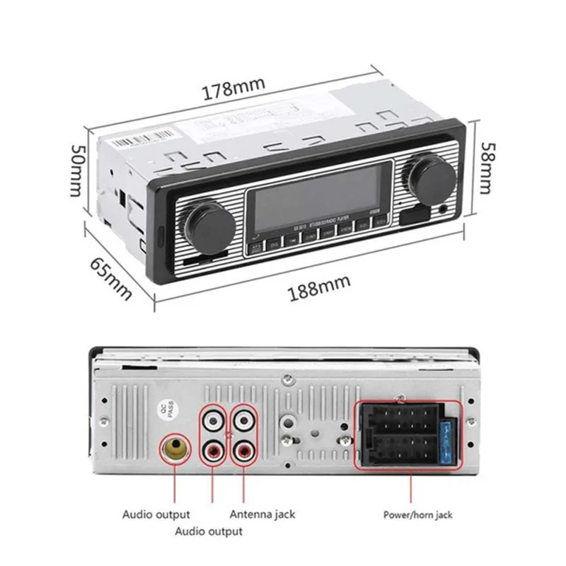 Автомагнитола с Bluetooth винтажная стереомагнитола для авто FM SD AUX ретро аудиовыход