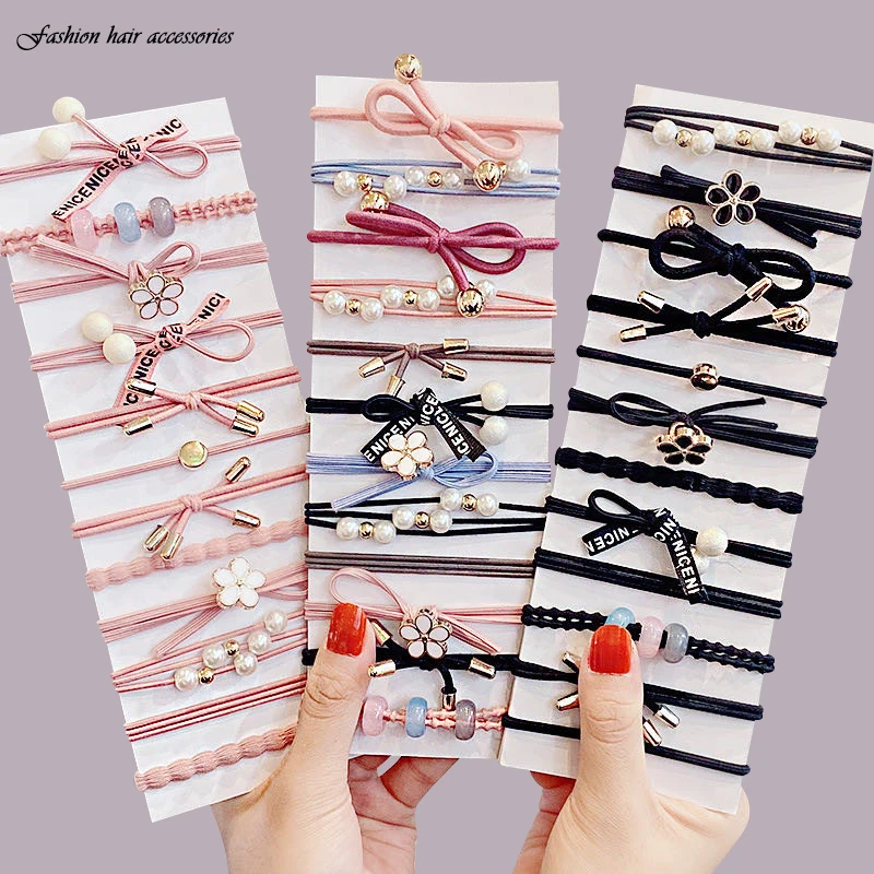 

Резинки для волос с жемчужинами для девочек, элегантные эластичные заколки с цветочным бантом, аксессуары для волос, 5/8 шт./набор, резиновые ...