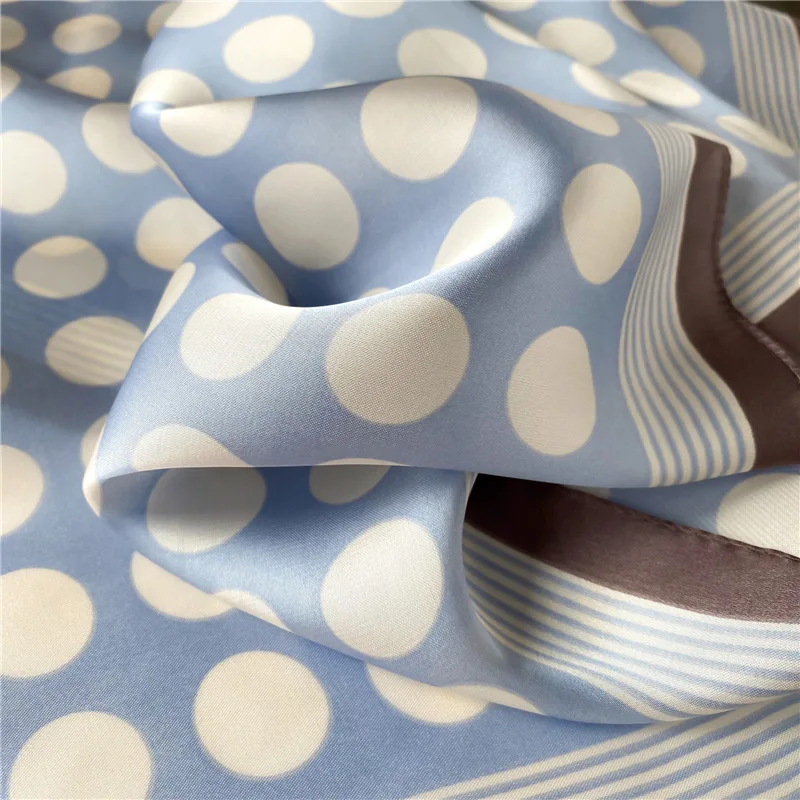 

Female Bandana Shawls Wraps Square Scarf Big Wave Point Striped Office Lady Hair Tie Band Neck Scarves Silk Satin Hair Scarf