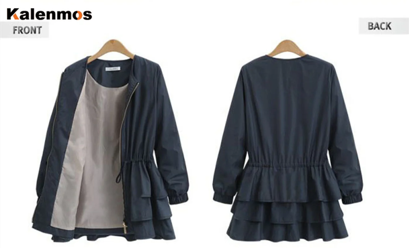 

Coat Women Autumn Plus Size 4XL O Neck Pocket Solid Zipper Lace Up Outfit Handmade Slim Fit Work Jacket Korean Japan Streetwear