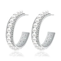 women earrings ctype pearl stud earrings fashion personality micro inlaid zircon earrings party wedding girlfriend birthday gift
