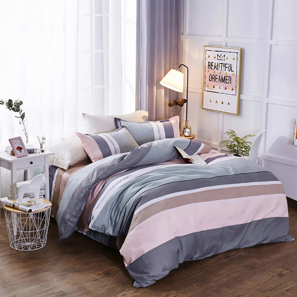 

Комплект постельного белья большого размера в полоску, Простые классические удобные пододеяльники, роскошный комплект для двуспальной и д...