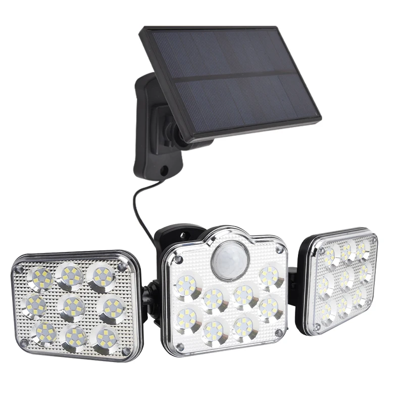 

Solar Sensor Wall Light 122/138LED Three-head Rotatable Solar Light Garden Flood Light Intelligent Remote Control Wall Spotlight