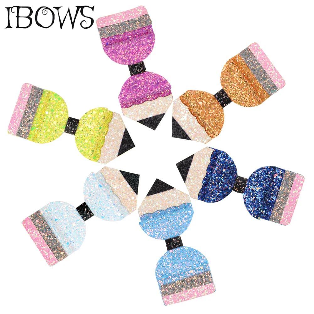 6 шт./лот 4 5 ''Блеск Карандаш заколки для волос обратно в школу милые банты