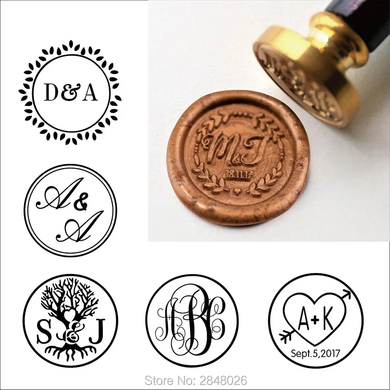 Печать с двумя инициалами в деревенском стиле на заказ набор печати