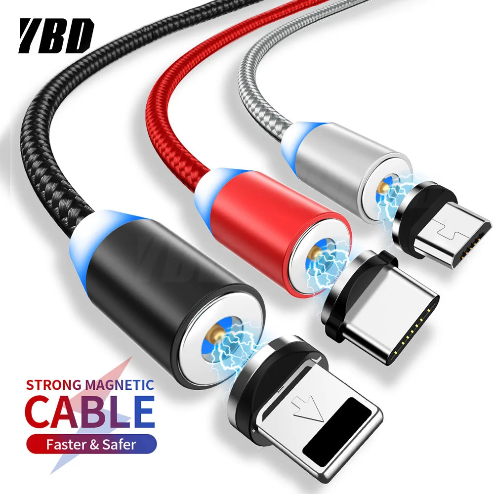 YBD 1 м СВЕТОДИОДНЫЙ Магнитный зарядный кабель для iPhone Redmi; Huawei Micro USB кабель магнитное зарядное устройство USB/type C кабель для samsung Xiaomi