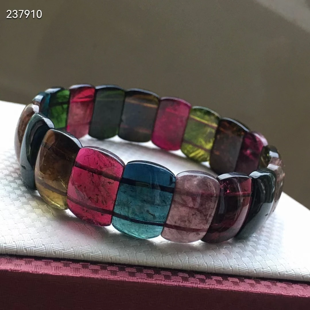 

Genuine Natural Colorful Tourmaline Bracelet Bangle 17.5/10mm Clear Rectangle Beads Women Fashion Stone Certificate AAAAA