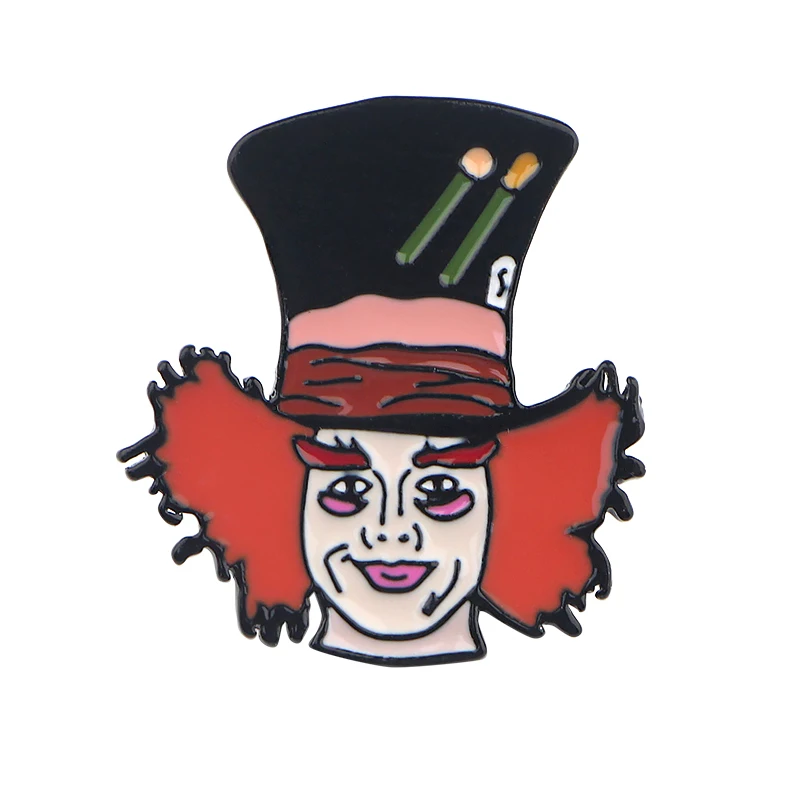 P3639 Dongmanli Mad Hatter металлические эмалированные булавки и броши для женщин и мужчин, ювелирные изделия для футболок, значок с отворотом, детские подарки - Окраска металла: 4