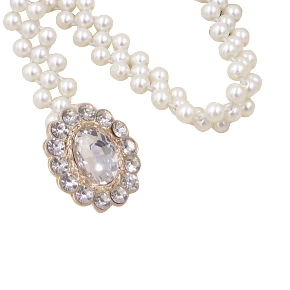 

Women Elegant Fake Rearl Beads Rhinestone Inlaid Waist Chain Belt Waistband Female Girls Waistband Strap Dress Accessories