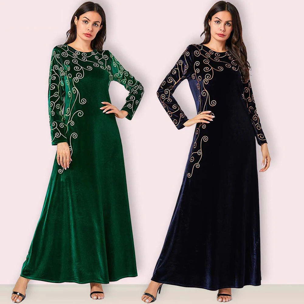 Мусульманское платье женское винтажное бархатное с вышивкой большое свободное