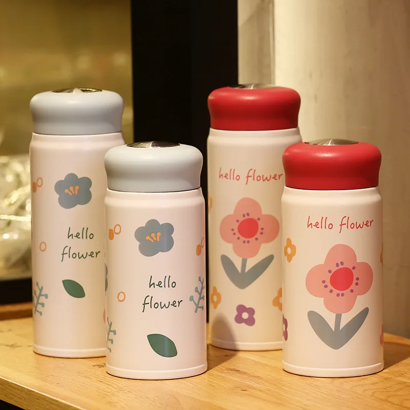 

310 / 390ml cartoon stainless steel thermos coffee tea milk travel cup Lovely Flower Water Bottle Thermos