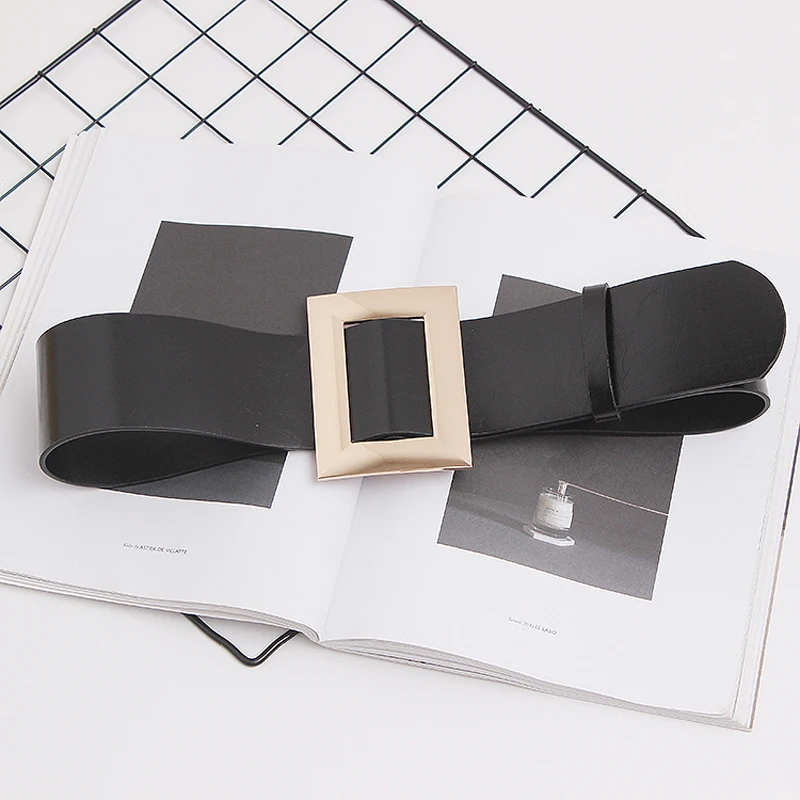 

New Brand Women vintage PU Wide Dress Belts Luxury Retro Gold Buckle Black Belts Female Waistband Corset Belt Straps Accessories