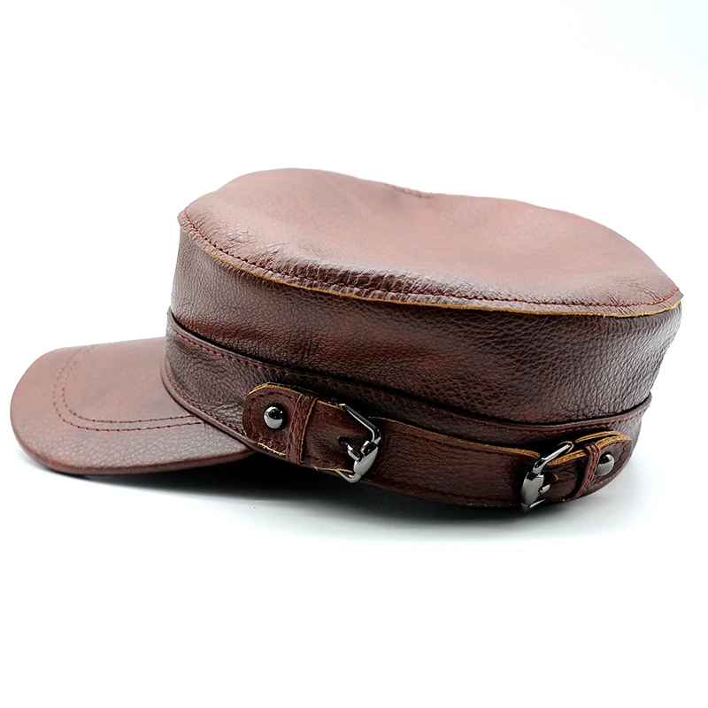 man genuine leather cap hat male winter army military baseball caps hats khaki brown B30 | Аксессуары для одежды