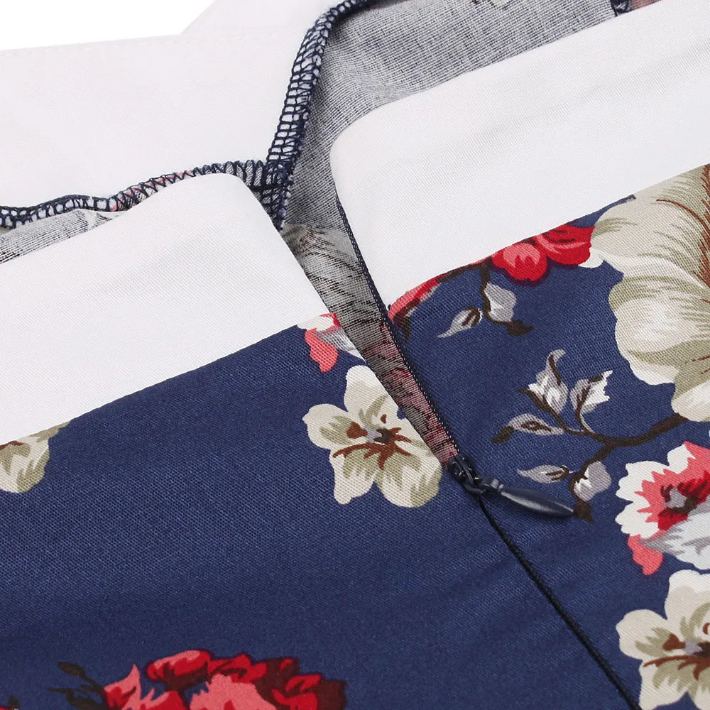 Женское винтажное платье-трапеция с V-образным вырезом и цветочным принтом |