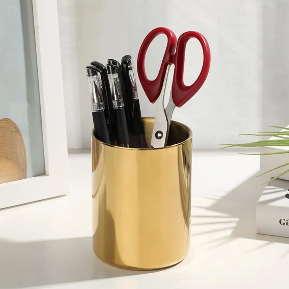 

Pen Holder Electroplate Pencil Holder Glossy Stainless Steel Multi-purpose Brush Pen Organizer for Home