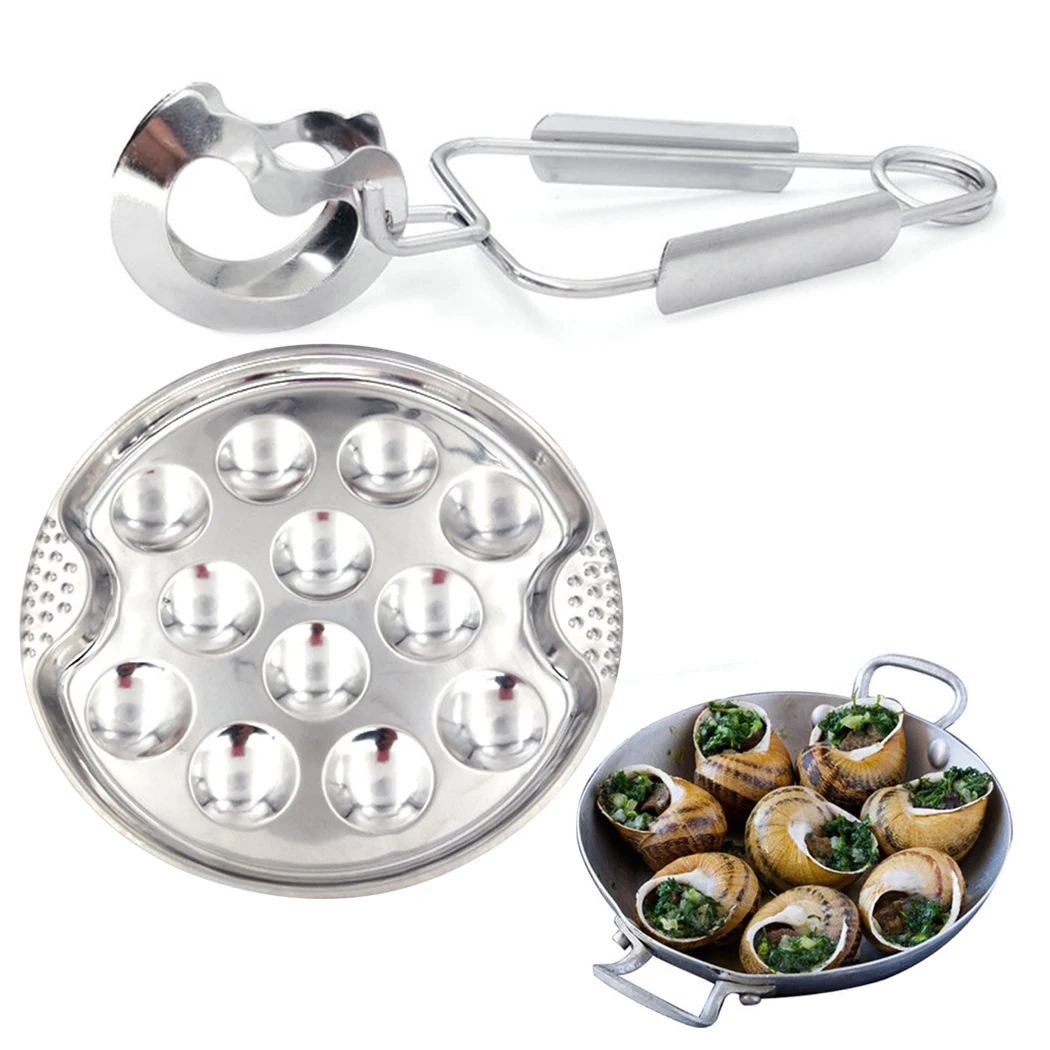 

2PCS Grilling Tray Stainless Steel 12-grid Snail Baking Pan with Food Tong